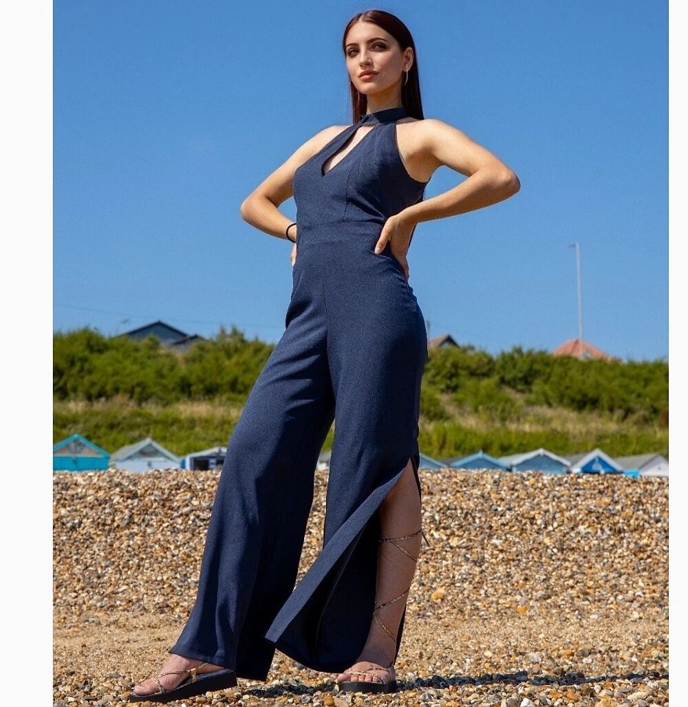 Halter- Neck Slit Leg Jumpsuit