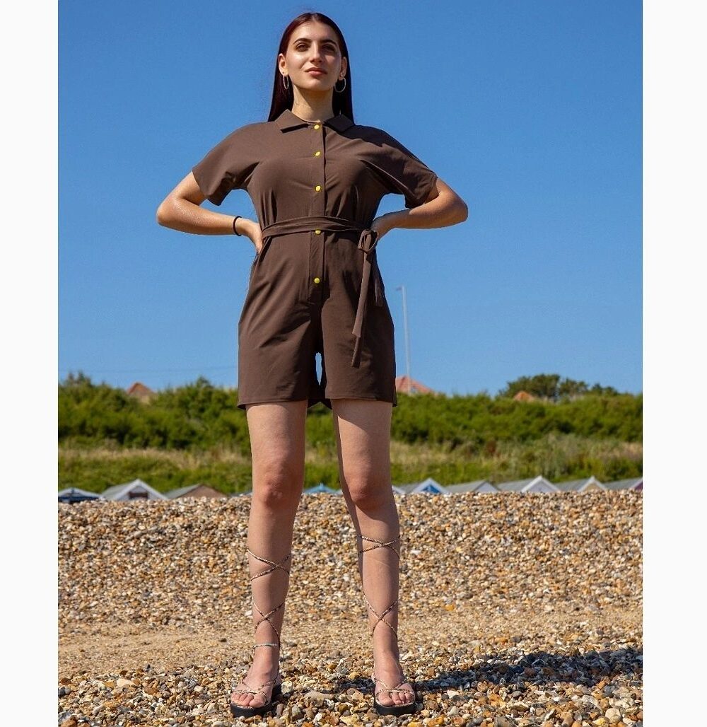 Brown Playsuit with Front Poppers