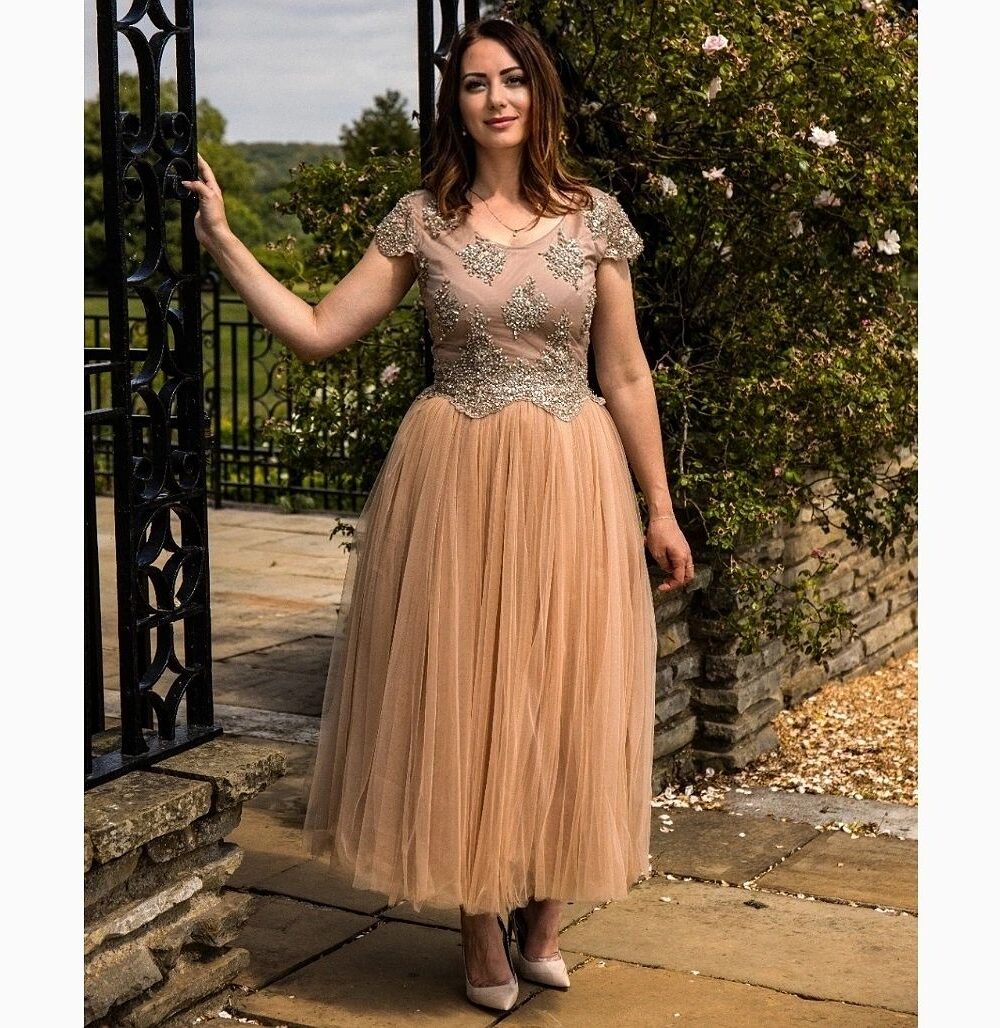 Beaded Lace Princess Gown Nude Dress