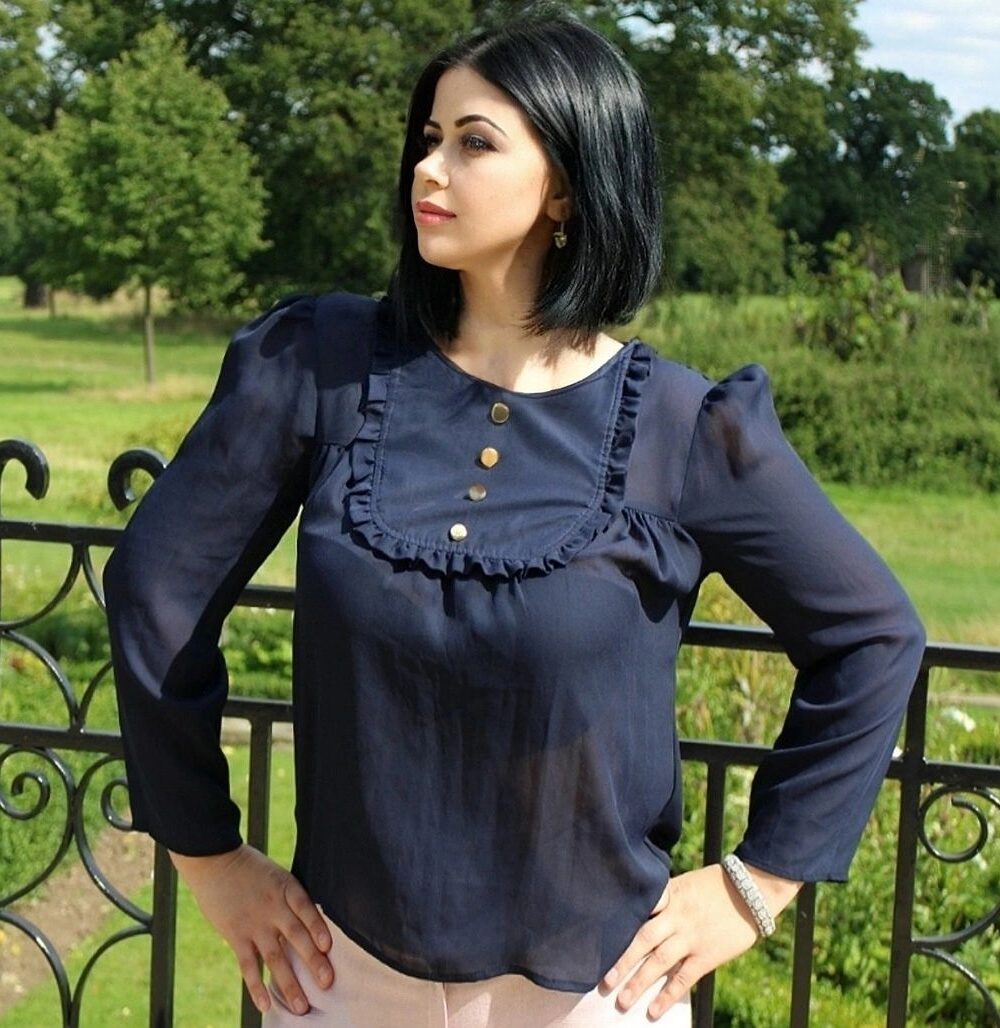 Navy Blue Long Sleeves Blouse